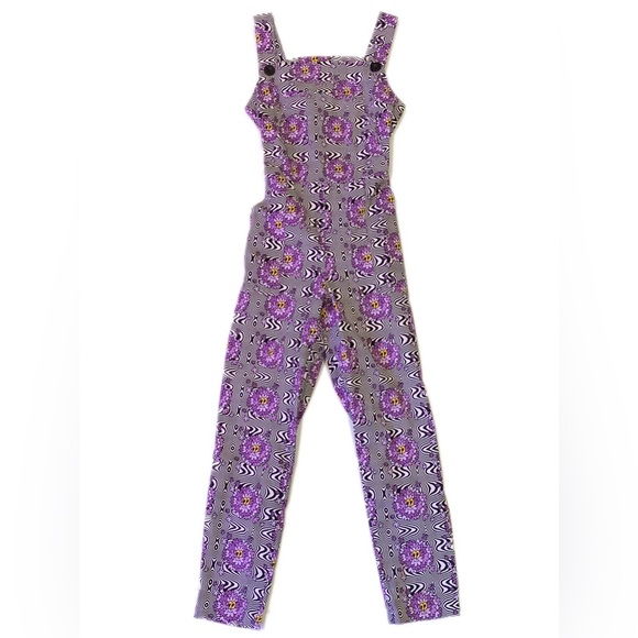 Nooworks Overalls Jumpsuit Sleeveless Psychedelic Print Purple Black White - Picture 1 of 6